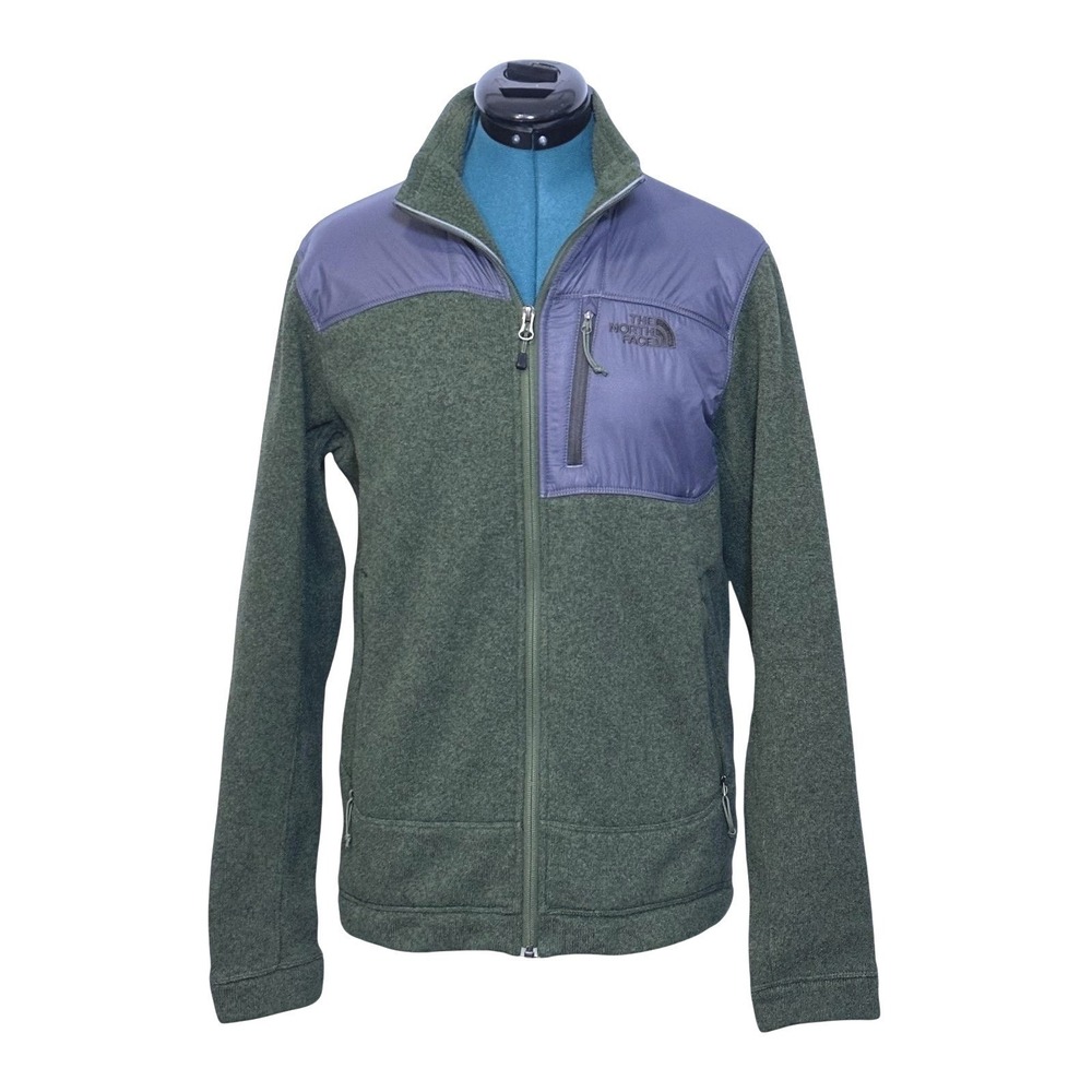 The North Face Full Zip Fleece Jacket S Green Gray Nylon Overlay Denali Style